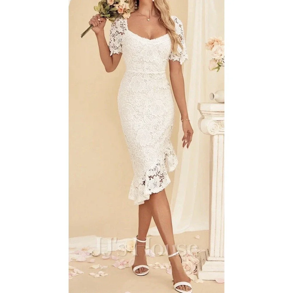JJ's House Adelita White Lace Midi Dress Size L #312108 - Picture 1 of 16